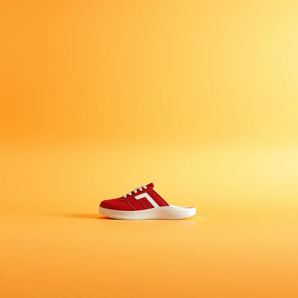 Blanche Atlas, chaussure blanche homme coloris rouge, présentée sur fond crème chaud