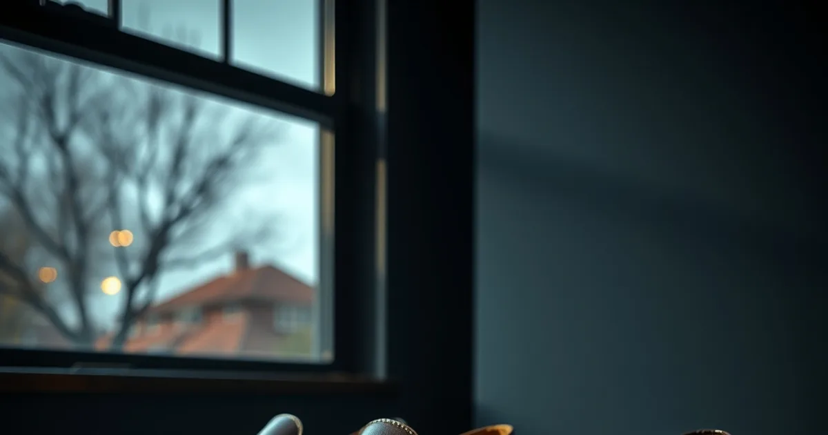 Mocassins en cuir marron chocolat et escarpins Mary Jane bordeaux posés sur un sol sombre de bureau, éclairage automnal tamisé près d'une fenêtre.