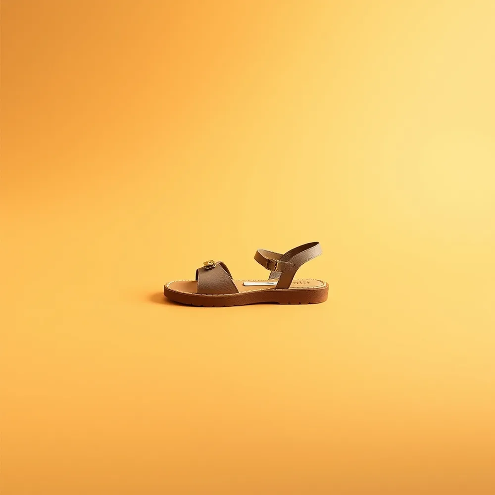 Compensée Été, chaussures compensées femme coloris sable, présentée sur fond crème chaud