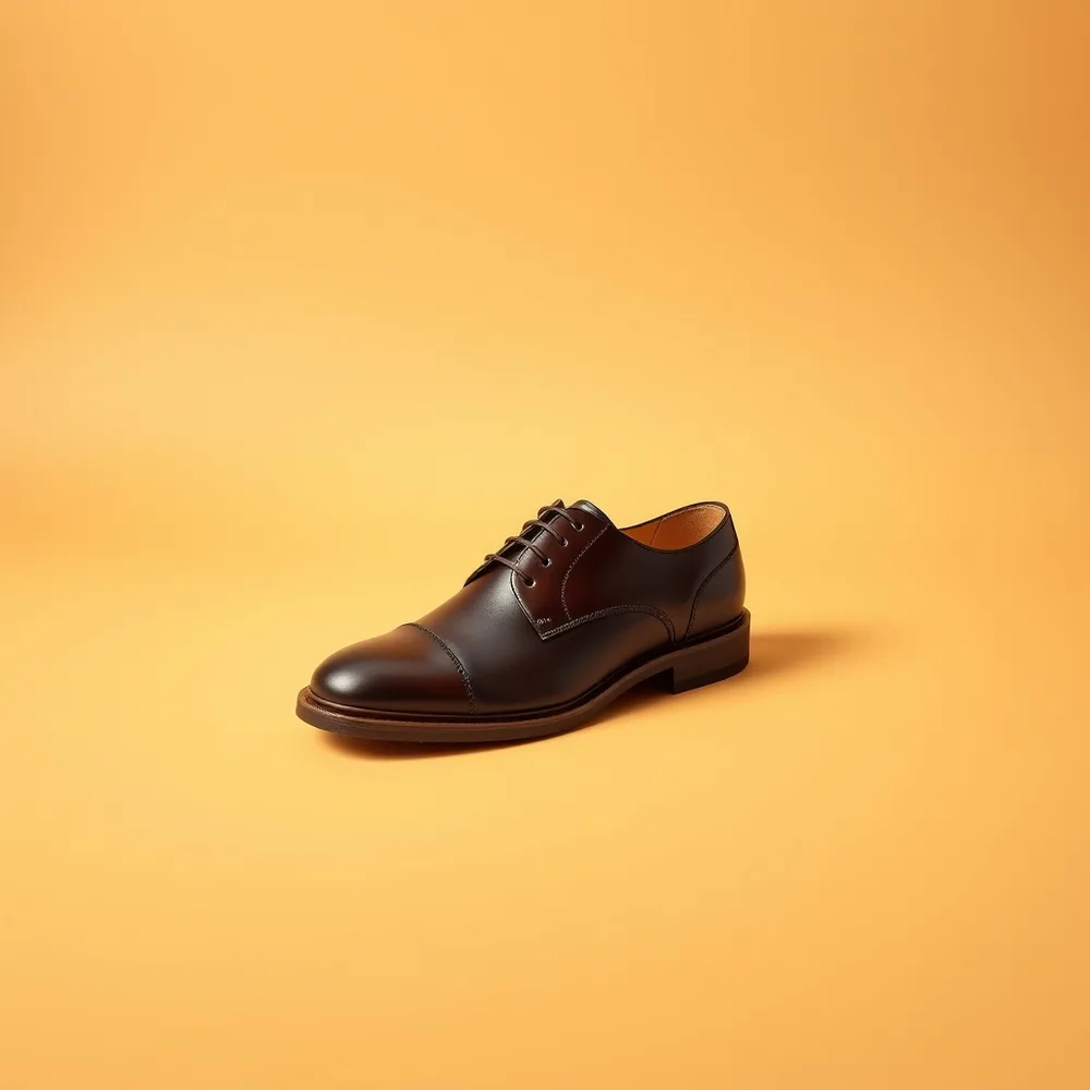 Derby Faubourg, chaussure homme habillé coloris marron, présentée sur fond crème chaud