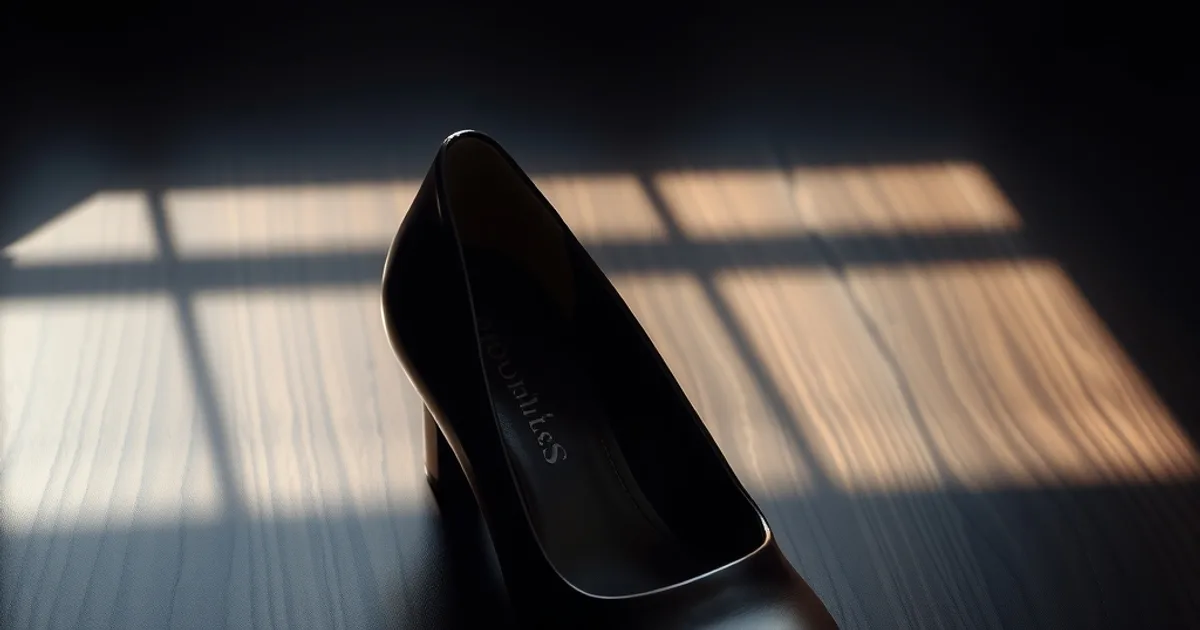 Escarpin en cuir bordeaux à talon kitten posé sur une surface en bois sombre, éclairage dramatique mettant en valeur le grain du cuir
