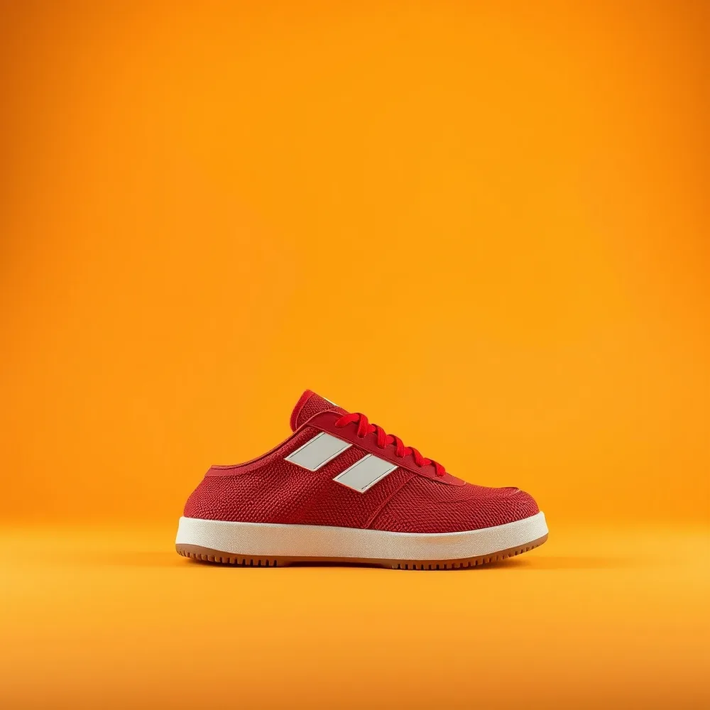 Foot Kids, chaussures de football coloris rouge, présentée sur fond crème chaud