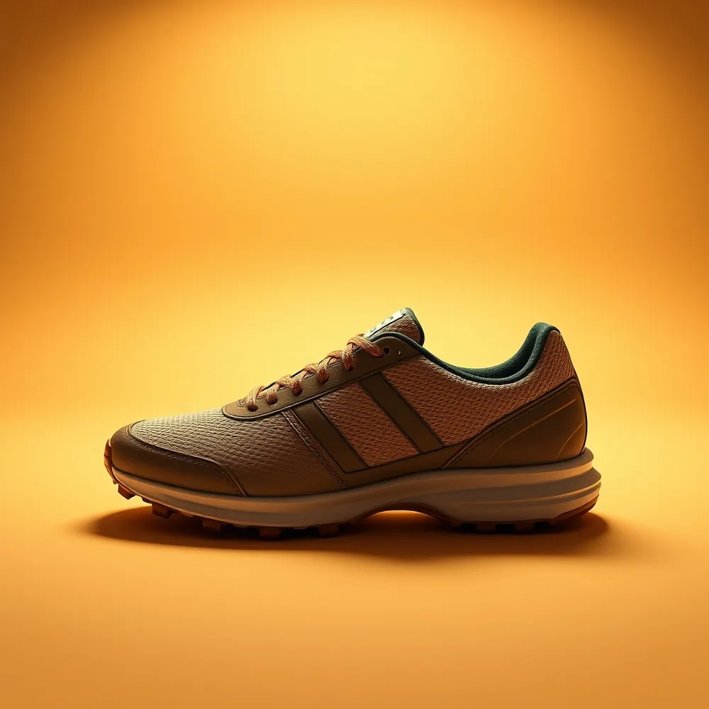 Foot Kids, chaussures de football coloris sable, présentée sur fond crème chaud