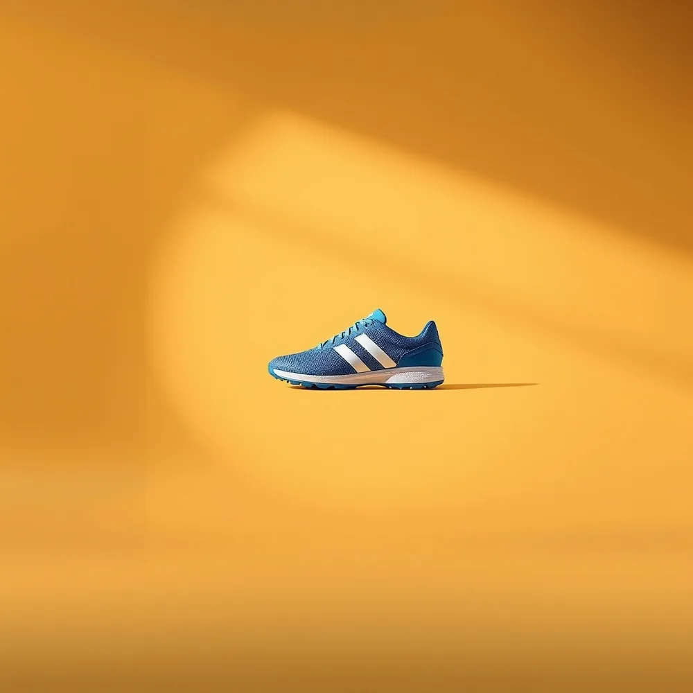 Foot Légende, chaussure de foot coloris bleu, présentée sur fond crème chaud