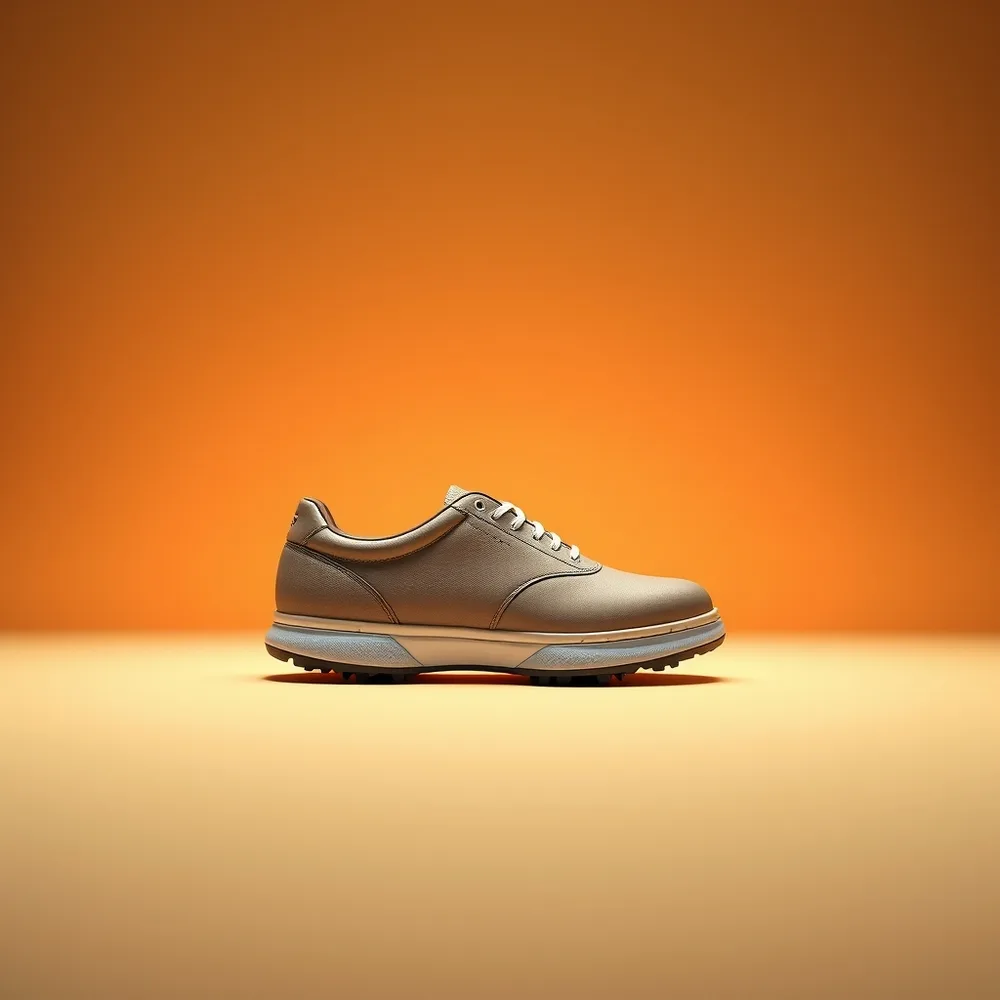 Fairway Homme, chaussure de golf coloris sable, présentée sur fond crème chaud