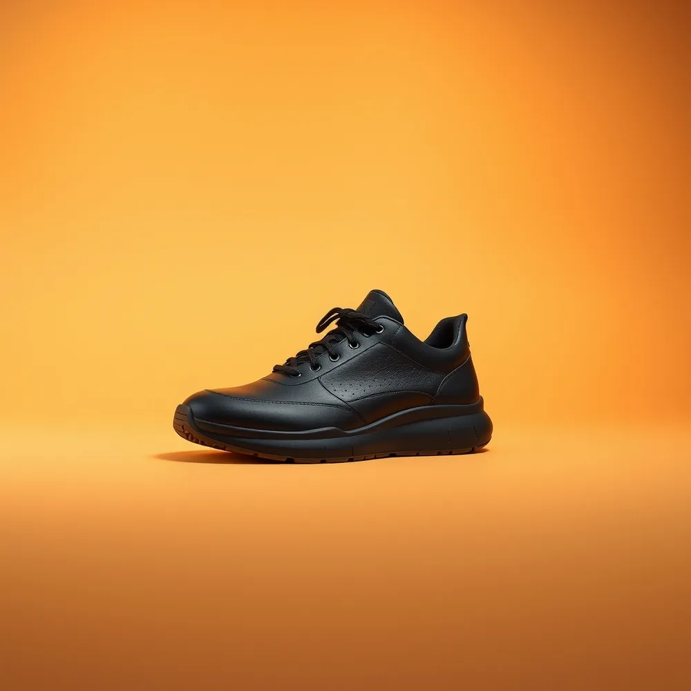 Mini Atlas, chaussure enfant coloris noir, présentée sur fond crème chaud