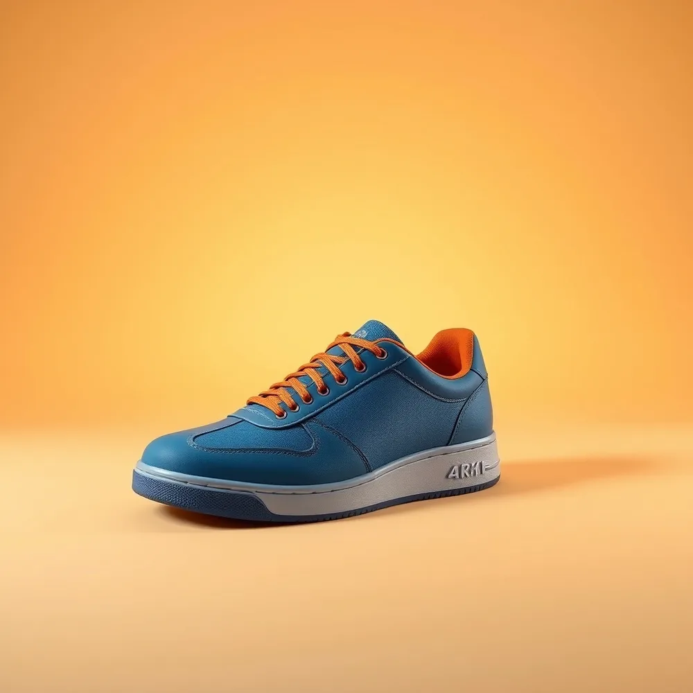 Mini Atlas, chaussure enfant coloris bleu, présentée sur fond crème chaud