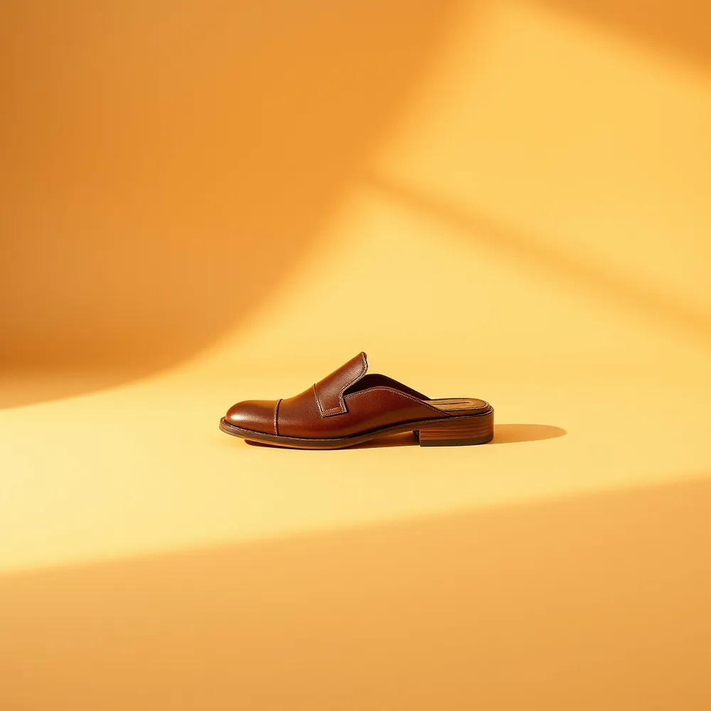 Mule Douce, chaussure femme coloris marron, présentée sur fond crème chaud