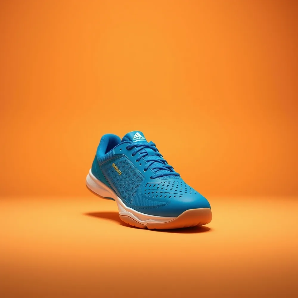 Smash Padel, chaussure padel homme coloris bleu, présentée sur fond crème chaud