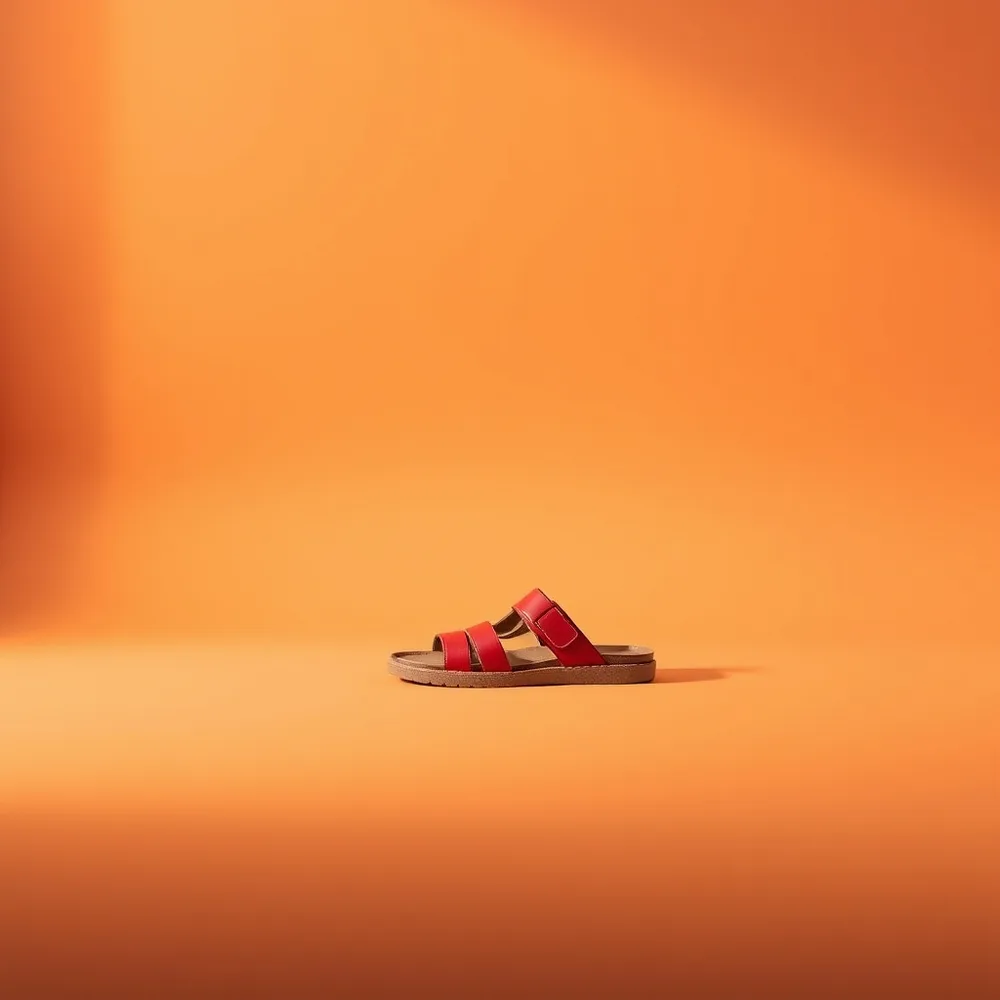 Plage Kids, chaussure enfant coloris rouge, présentée sur fond crème chaud