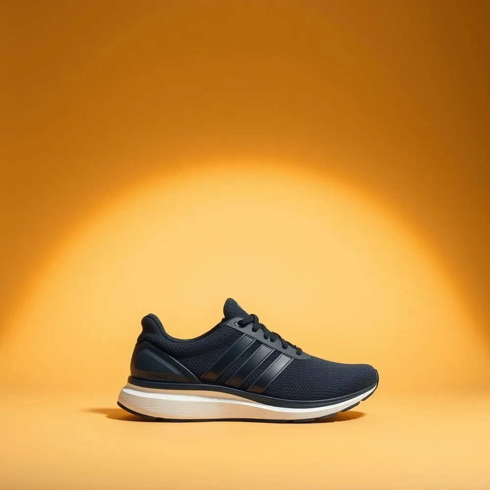 Runner Médina, chaussure running coloris noir, présentée sur fond crème chaud