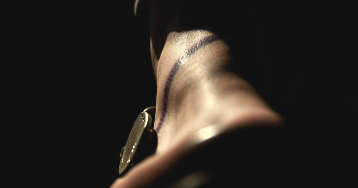 Gros plan sombre et élégant d'un pied glissé dans une chaussure en cuir, révélant une légère marque de pression sur le dessus du pied.