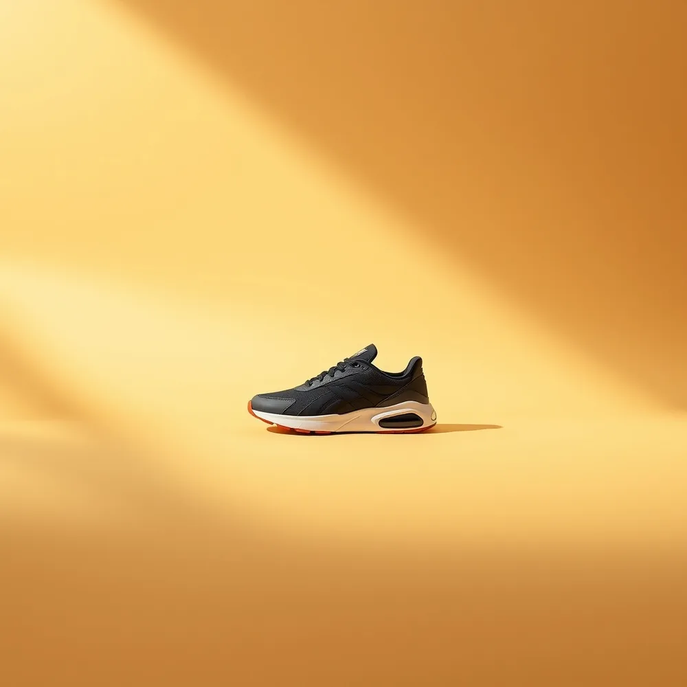 Sneaker Citron, chaussures femmes coloris noir, présentée sur fond crème chaud