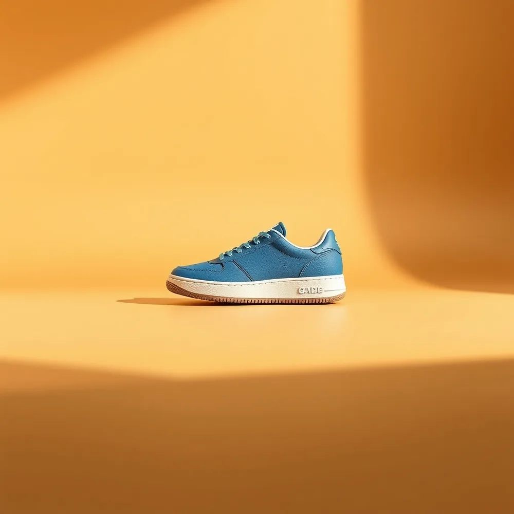Sneaker Citron, chaussures femmes coloris bleu, présentée sur fond crème chaud