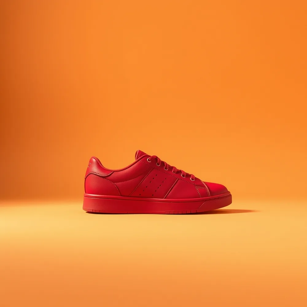Tennis Cuir Homme, chaussure de tennis homme coloris rouge, présentée sur fond crème chaud