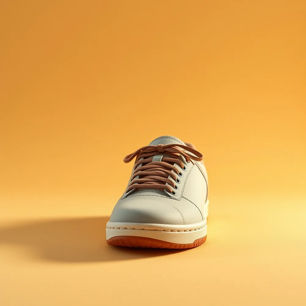 Tennis Cuir Homme, chaussure de tennis homme coloris sable, présentée sur fond crème chaud