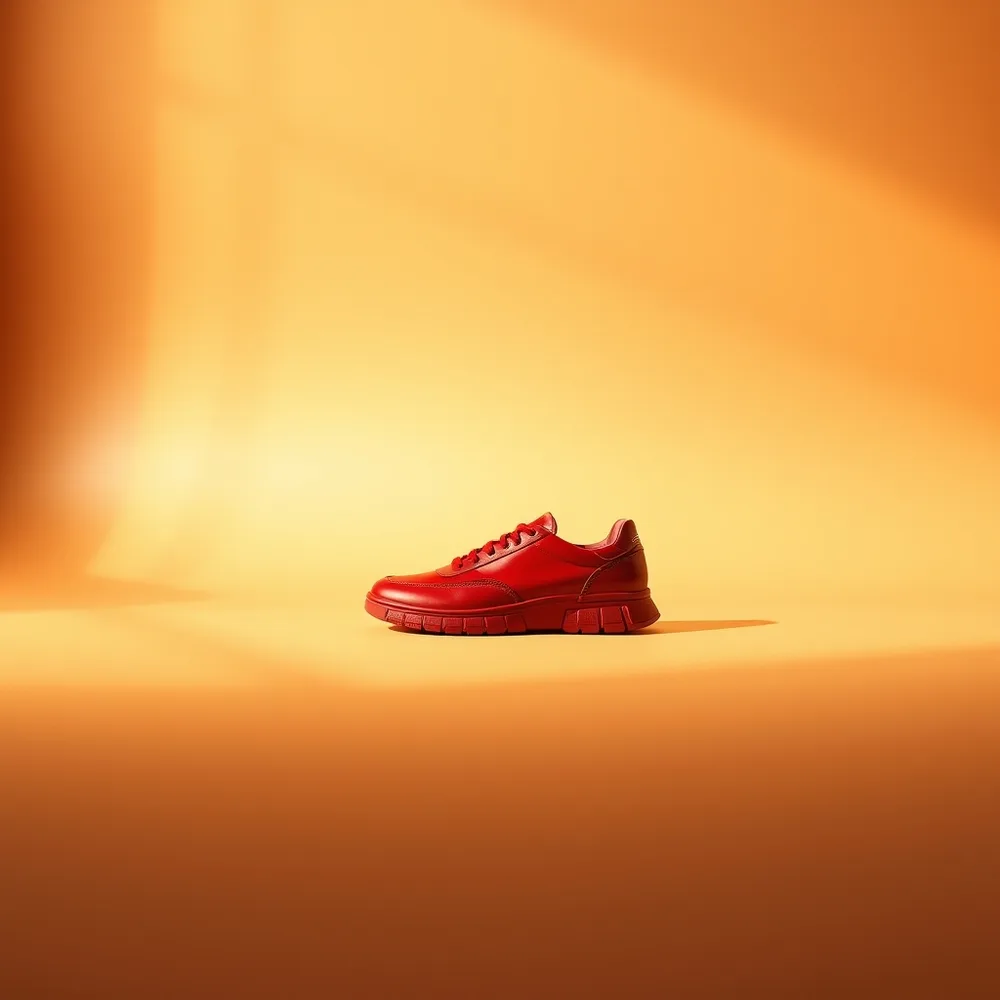 Toile Rouge, chaussures femmes coloris rouge, présentée sur fond crème chaud