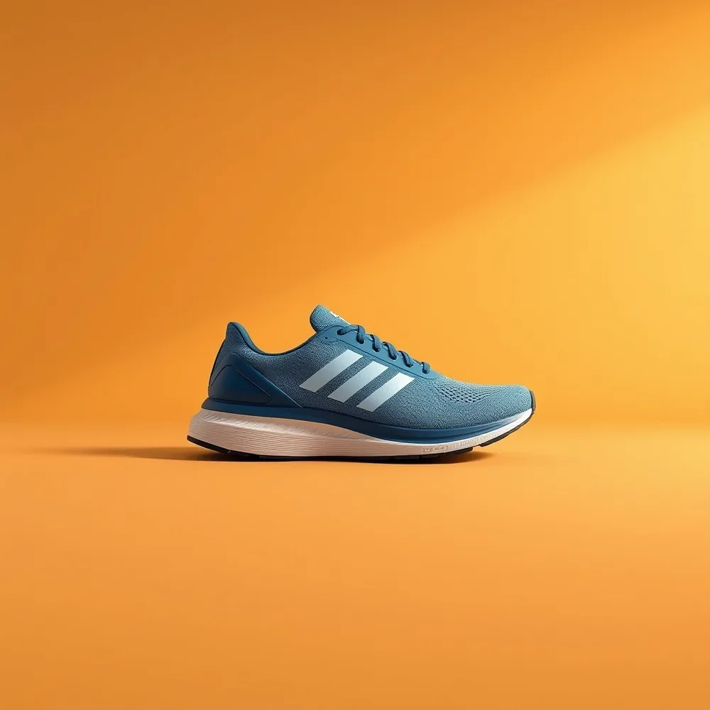 Volt Runner, chaussure running coloris bleu, présentée sur fond crème chaud